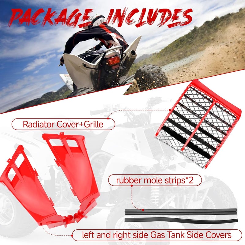 ATVMaster Red Plastic Gas Tank Side Covers with Grill, Compatible with Yamaha Banshee 350 1987-2006, 2-PC Set, OE 2GU-21721-60-00, 2GU-21711-60-00, 2GU-2171L-00-00, C0209006 - Image 4
